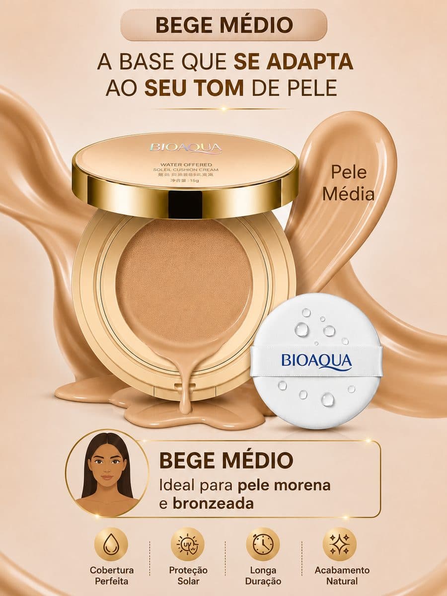 Base tom Bege Médio, ideal para pele morena e bronzeada